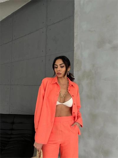 KENDİNDEN DESENLİ JAKARLI TAKIM - Orange