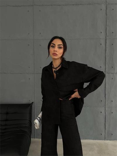 KENDİNDEN DESENLİ JAKARLI TAKIM - Siyah