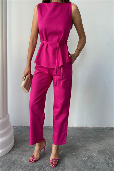 KETEN BLUZ - PANTOLON TAKIM MASSİMO MODELSCREAT KUMAŞ - Fuşya