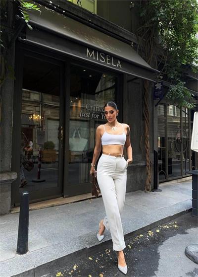 KETEN DUBLE PAÇA DERİ TABA KEMERLİ PANTOLON - Ham