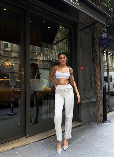 KETEN DUBLE PAÇA DERİ TABA KEMERLİ PANTOLON - Ham