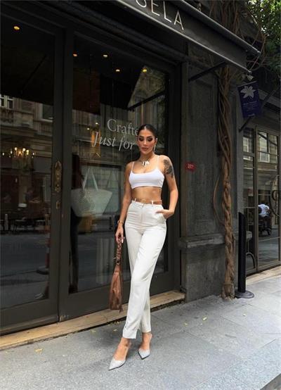 KETEN DUBLE PAÇA DERİ TABA KEMERLİ PANTOLON - Ham