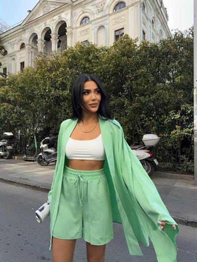 KETEN KİMONO - ŞORT TAKIM - Yeşil