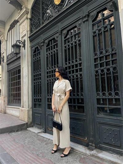 KETEN TULUM BEL BAĞLAMA DETAYLI - Krem