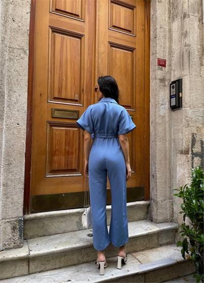 KETEN TULUM BEL BAĞLAMA DETAYLI - Mavi