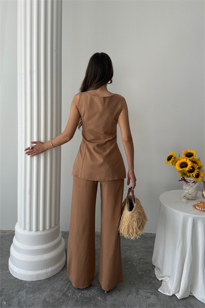 KETEN YELEK - PANTOLON TAKIM - Kahverengi