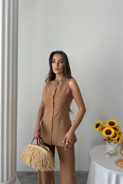 KETEN YELEK - PANTOLON TAKIM - Kahverengi