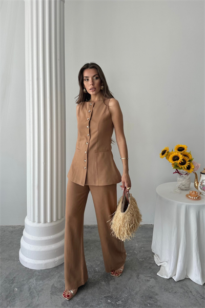 KETEN YELEK - PANTOLON TAKIM - Kahverengi