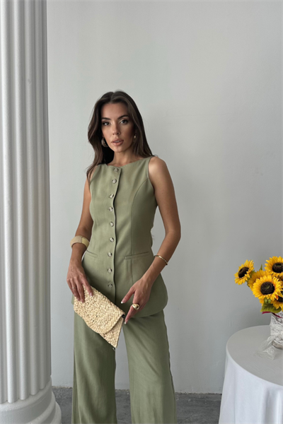 KETEN YELEK - PANTOLON TAKIM - Yeşil