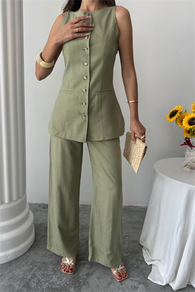 KETEN YELEK - PANTOLON TAKIM - Yeşil