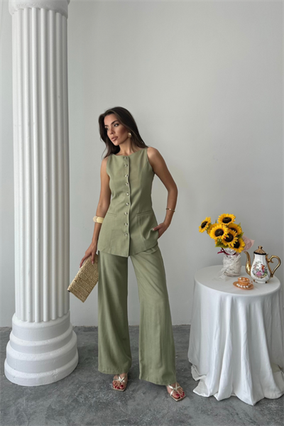 KETEN YELEK - PANTOLON TAKIM - Yeşil