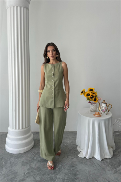 KETEN YELEK - PANTOLON TAKIM - Yeşil