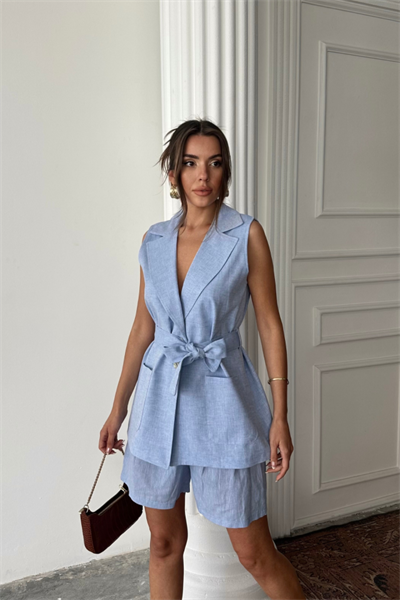 KETEN YELEK - ŞORT TAKIM - Mavi