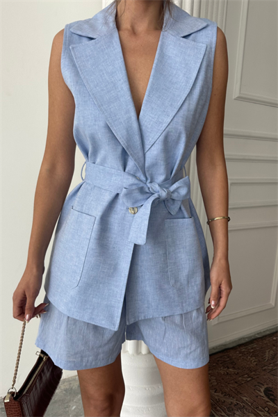 KETEN YELEK - ŞORT TAKIM - Mavi