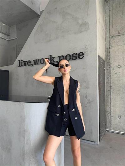 KETEN YELEK - ŞORT TAKIM - Siyah