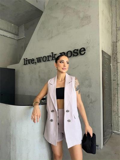 KETEN YELEK - ŞORT TAKIM - Vizon