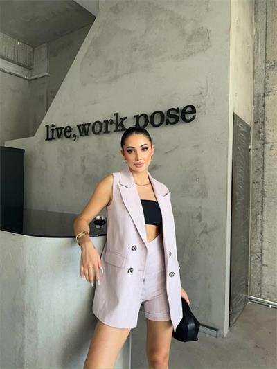 KETEN YELEK - ŞORT TAKIM - Vizon