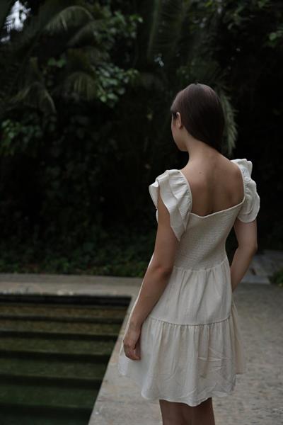 KISA KOPANAKİ DETAYLI ELBİSE - Ekru