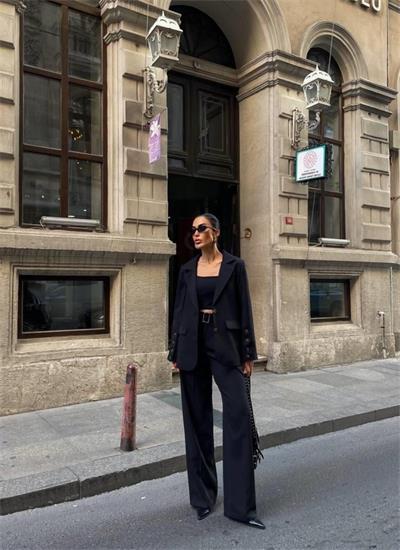 KOL 4 DÜĞME -  BÜSTİYERLİ 3 CEKET PANTOLON TAKIM - Siyah