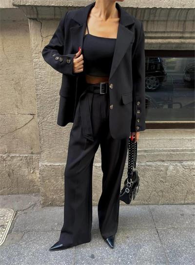 KOL 4 DÜĞME -  BÜSTİYERLİ 3 CEKET PANTOLON TAKIM - Siyah