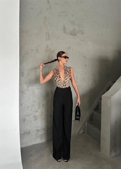 KOLSUZ LEOPAR DESEN BODYSUİT SANDY BASKILI - Leopar