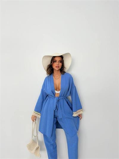 KOLUCU PÜSKÜL KİMONO TAKIM - Mavi