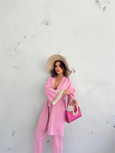 KOLUCU PÜSKÜL KİMONO TAKIM - Pembe