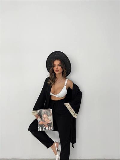 KOLUCU PÜSKÜL KİMONO TAKIM - Siyah