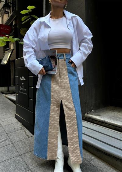 KOT ETEK PARÇALI UZUN ÖNDEN YIRTMAÇLI - Bej