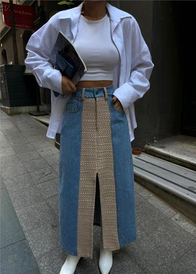 KOT ETEK PARÇALI UZUN ÖNDEN YIRTMAÇLI - Bej