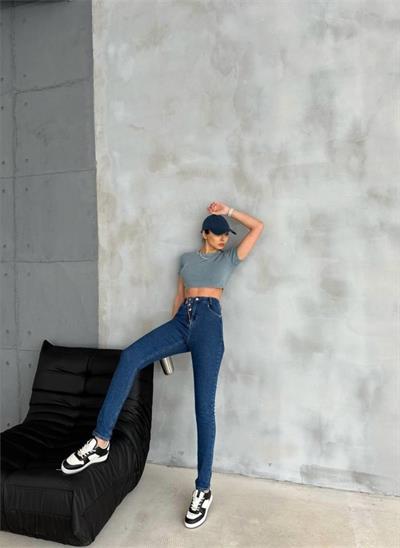 KOT PANTOLON DÜĞME VE FERMUAR TASARIMLI - Mavi