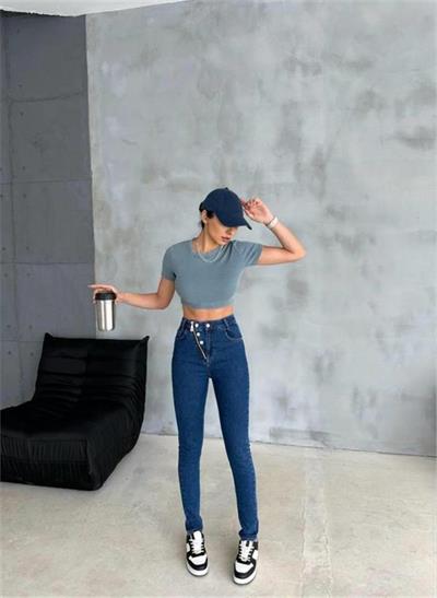 KOT PANTOLON DÜĞME VE FERMUAR TASARIMLI - Mavi