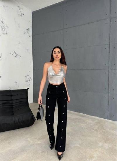 KOT PANTOLON YANLARI DÜĞME DETAYLI - Siyah