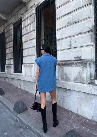 KOT YELEK - ŞORT TAKIM PÜSKÜL DETAYLI - Koyu Mavi