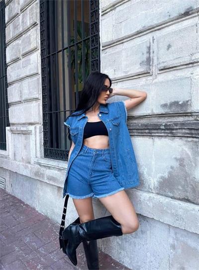 KOT YELEK - ŞORT TAKIM PÜSKÜL DETAYLI - Koyu Mavi