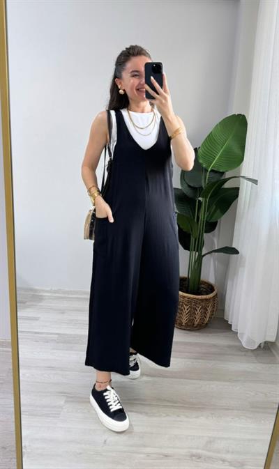 Kadın Aerobin Kumaş Cepli Tulum