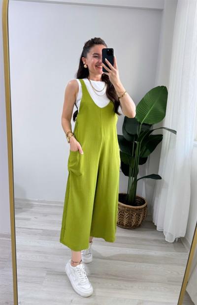 Kadın Aerobin Kumaş Cepli Tulum