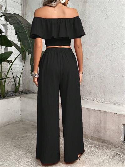 Kadın Aerobin Kumaş Fırfır Detaylı Madonna Yaka Takım