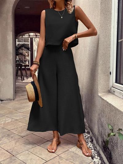 Kadın Aerobin Kumaş Geniş Paça Pantolonlu Takım