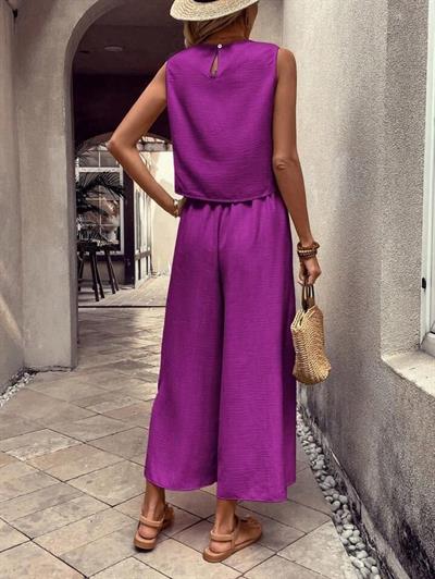 Kadın Aerobin Kumaş Geniş Paça Pantolonlu Takım