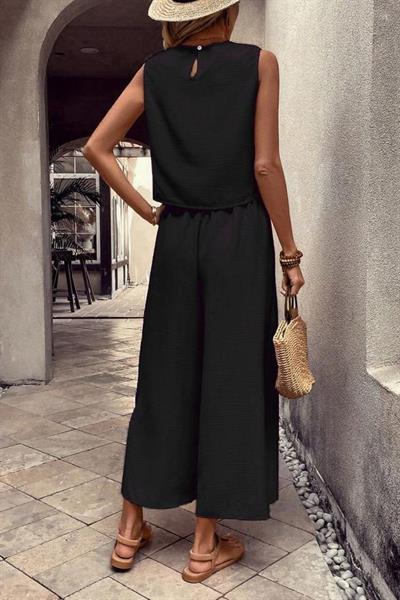 Kadın Aerobin Kumaş Geniş Paça Pantolonlu Takım