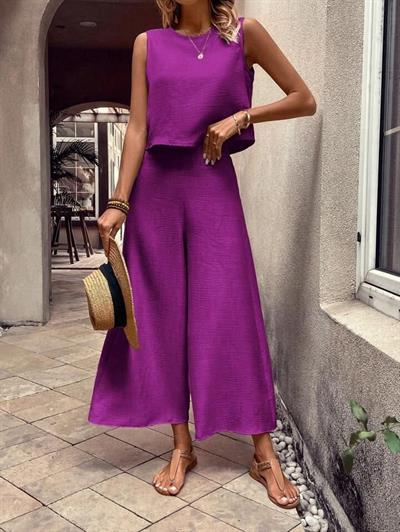 Kadın Aerobin Kumaş Geniş Paça Pantolonlu Takım