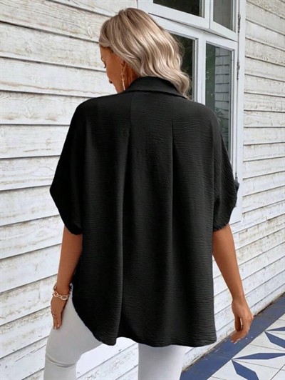 Kadın Aerobin Kumaş Oversize Kısa Kollu Gömlek