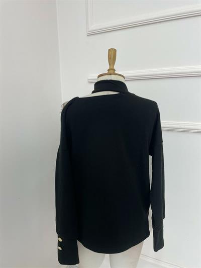 Kadın Akrilik Kumaş Toka Detaylı Oversize Bluz