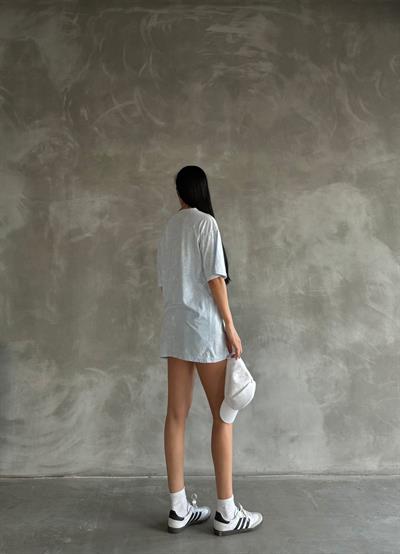 Kadın Asit Yıkamalı Süprem Kumaş Kalp Detaylı Oversize Tişört