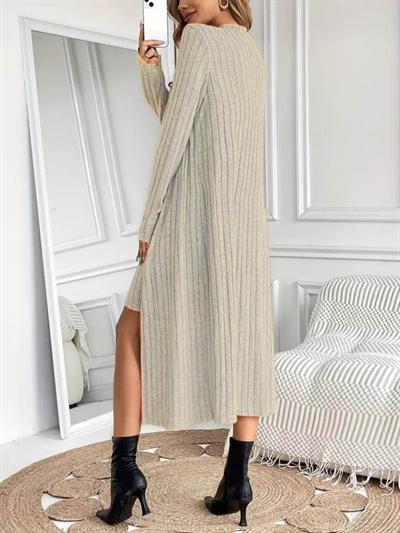 Kadın Askılı Balıkçı Yaka Kısa şardonlu Kaşkorse Elbise Ve Uzun Kollu Ceket Ikili Takım