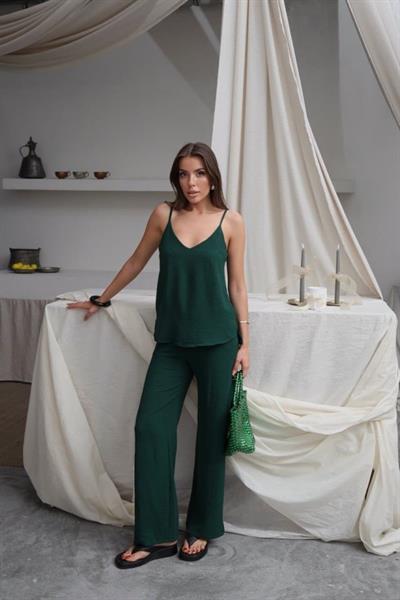 Kadın Askılı Bluz Ve Bol Paça Pantolon Ikili Takım