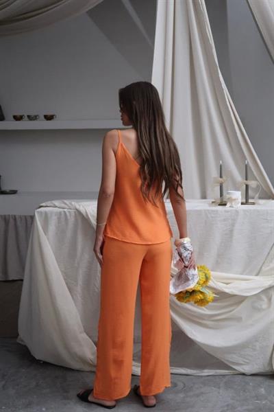 Kadın Askılı Bluz Ve Bol Paça Pantolon Ikili Takım