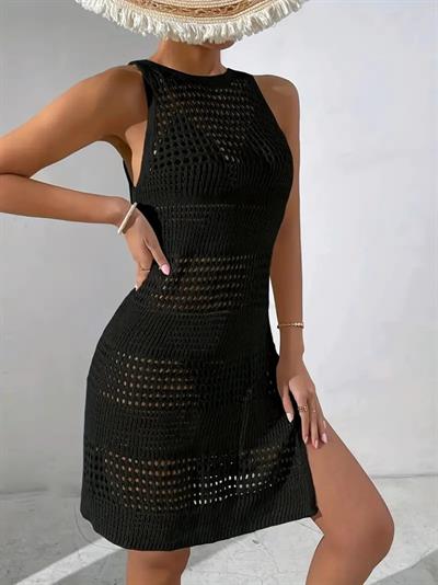 Kadın Askılı Derin Sırt Dekolteli Ajurlu Triko Pareo