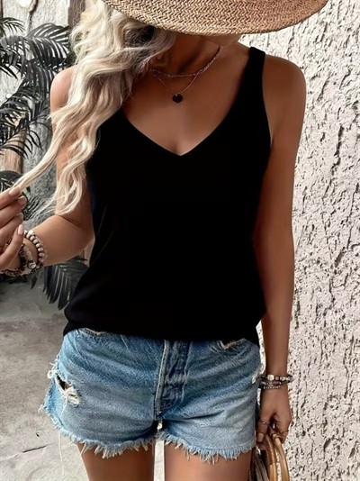 Kadın Askılı Geniş V Yakalı Viskon Bluz